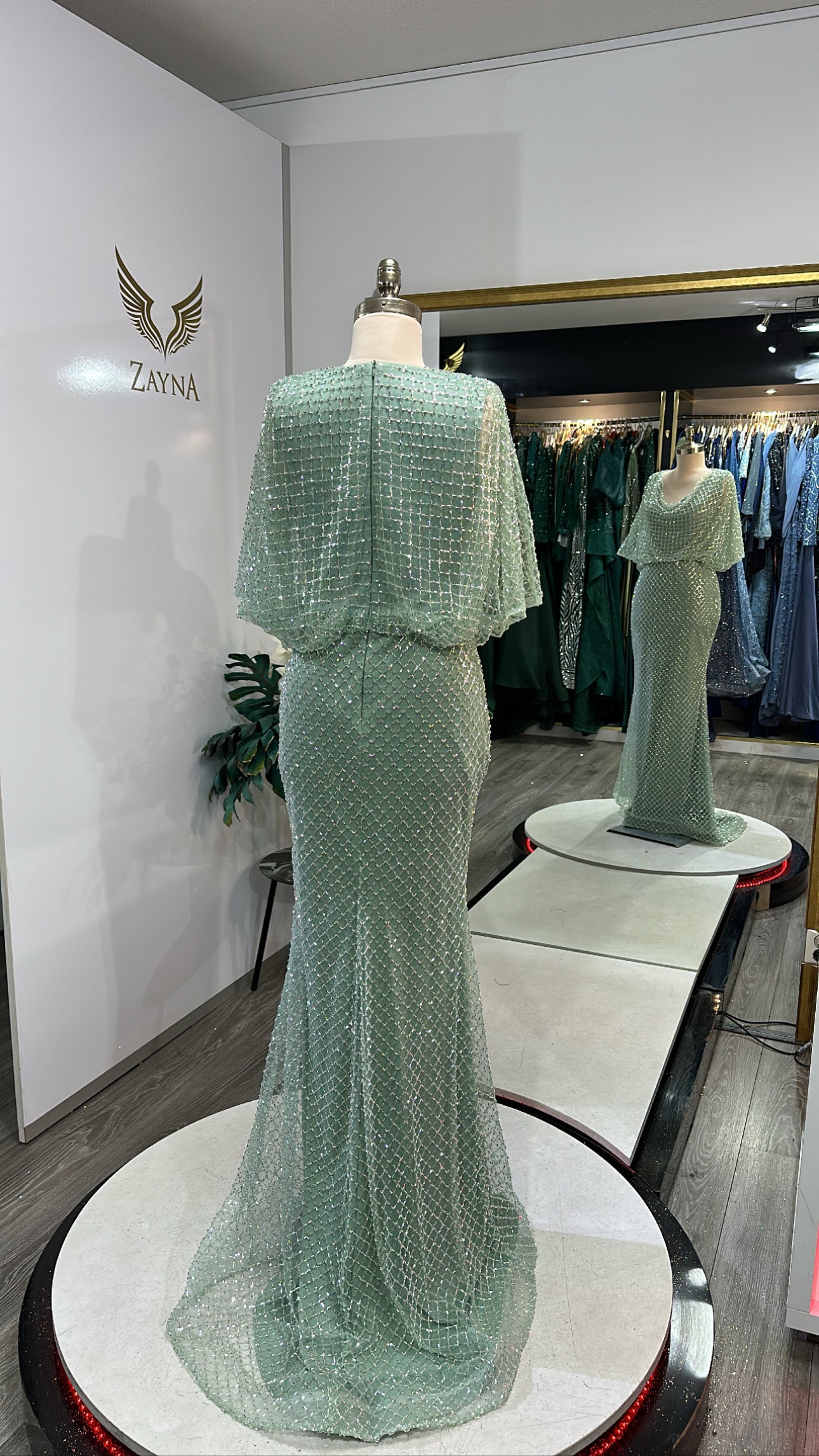 Beautiful mint green dress decorated with beads top and toe