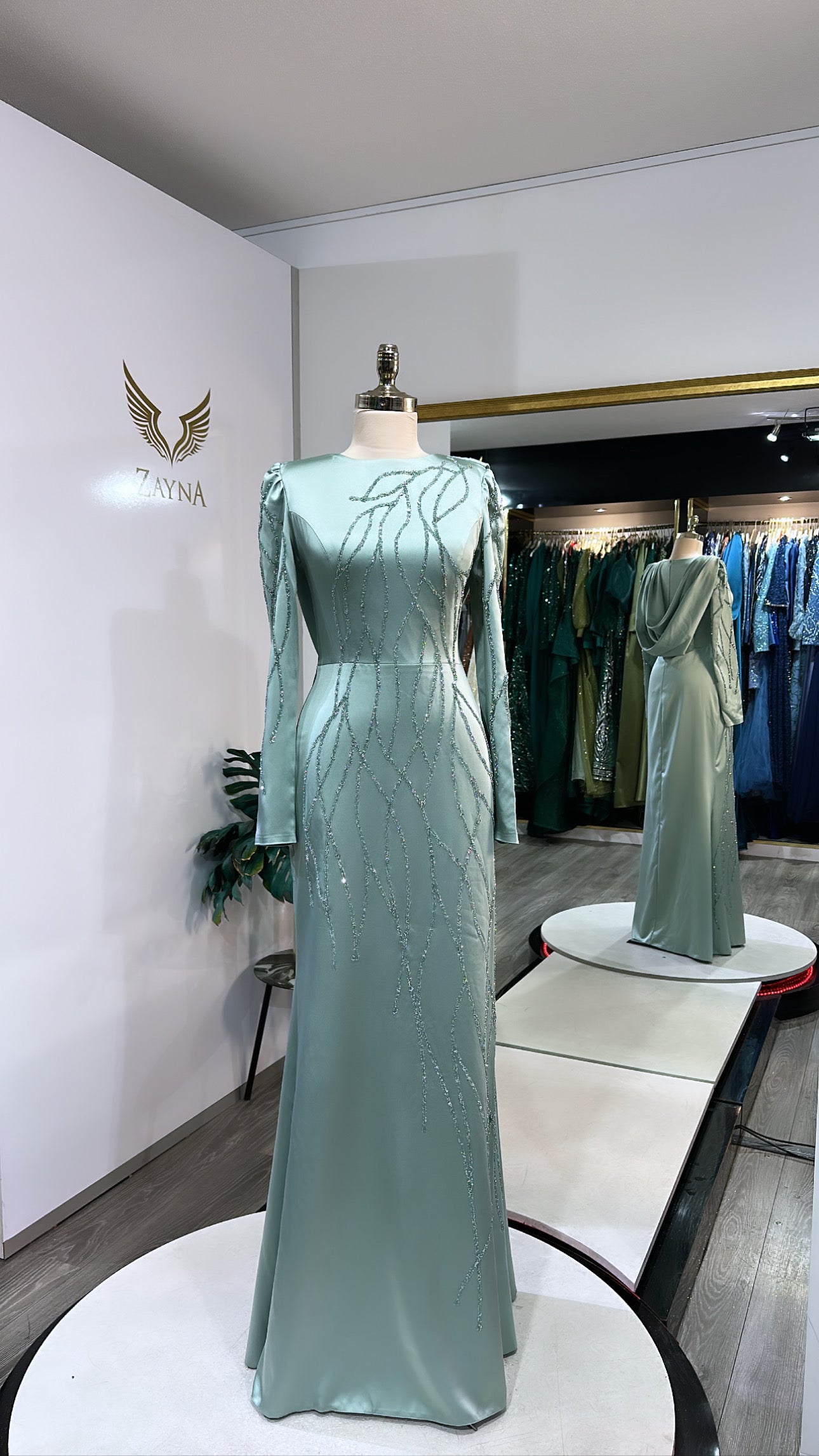 Elegant mint green dress decorated, covered Zayna Dresses Elegant mint green dress decorated, covered Zayna Dresses