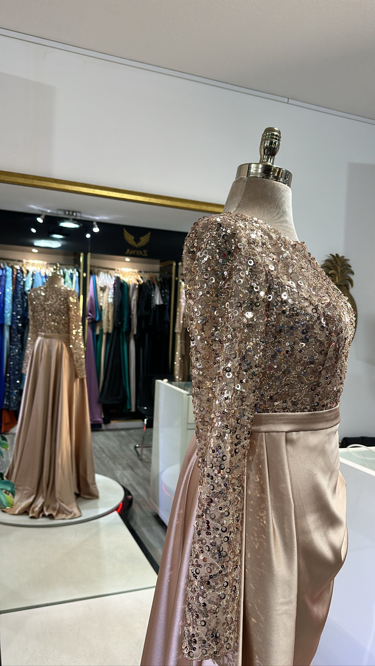 Elegant gold dress with train