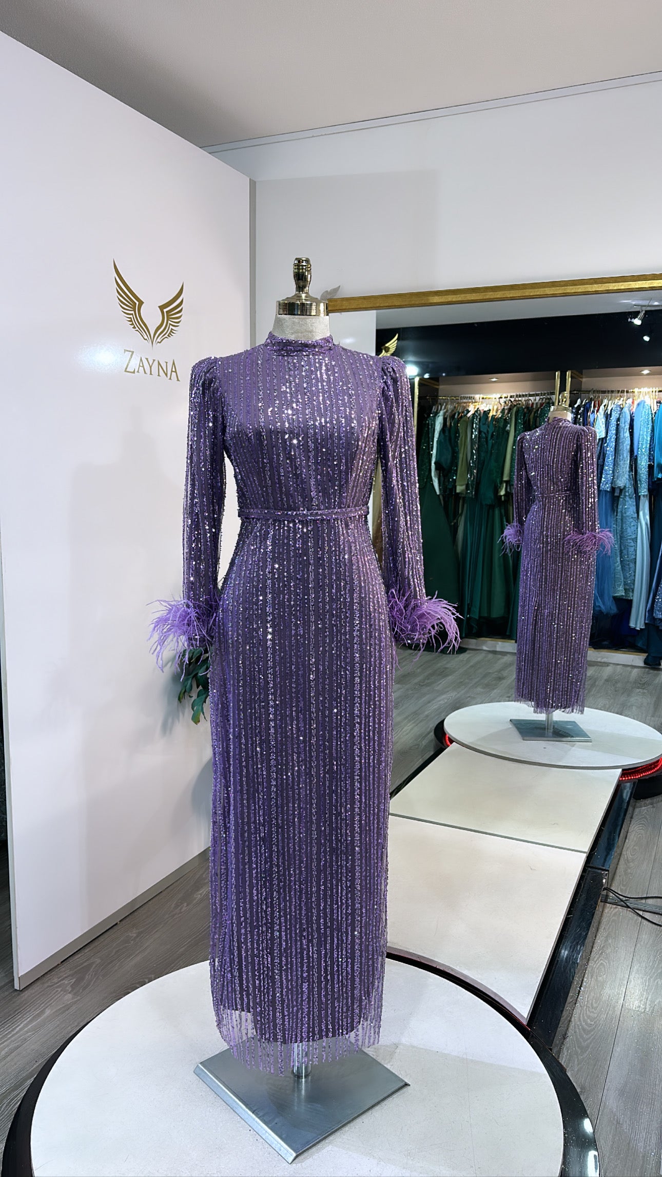 Elegant purple dress with glitter, feathers Zayna Dresses Elegant purple dress with glitter, feathers Zayna Dresses