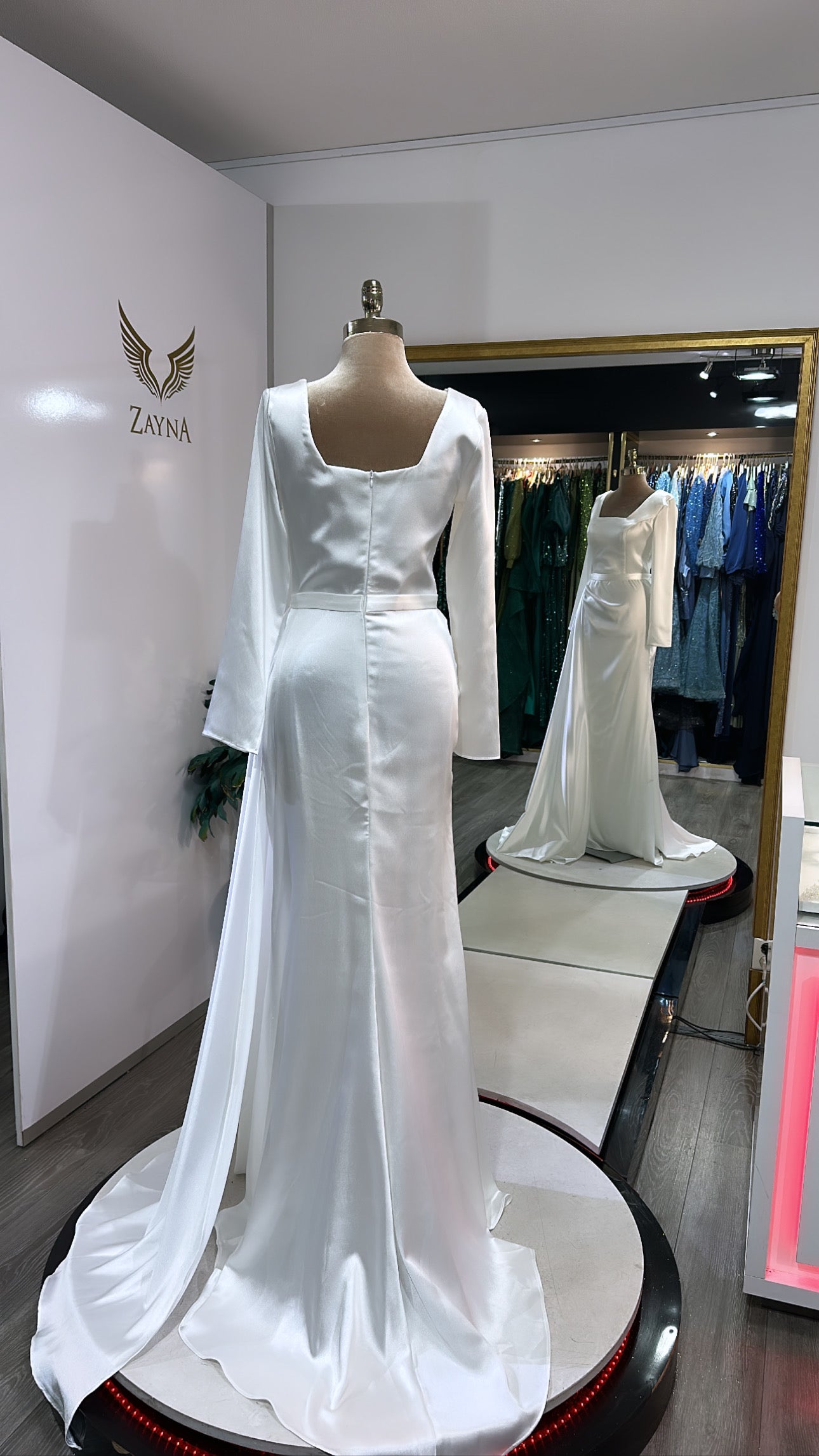 Elegant white dress train, satin