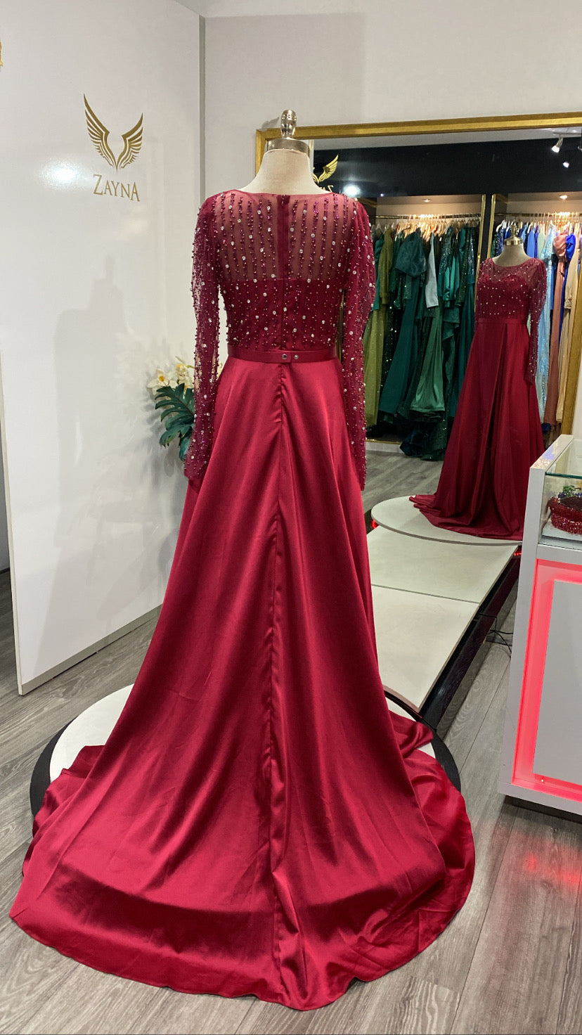 Elegant with beads dark pink dress