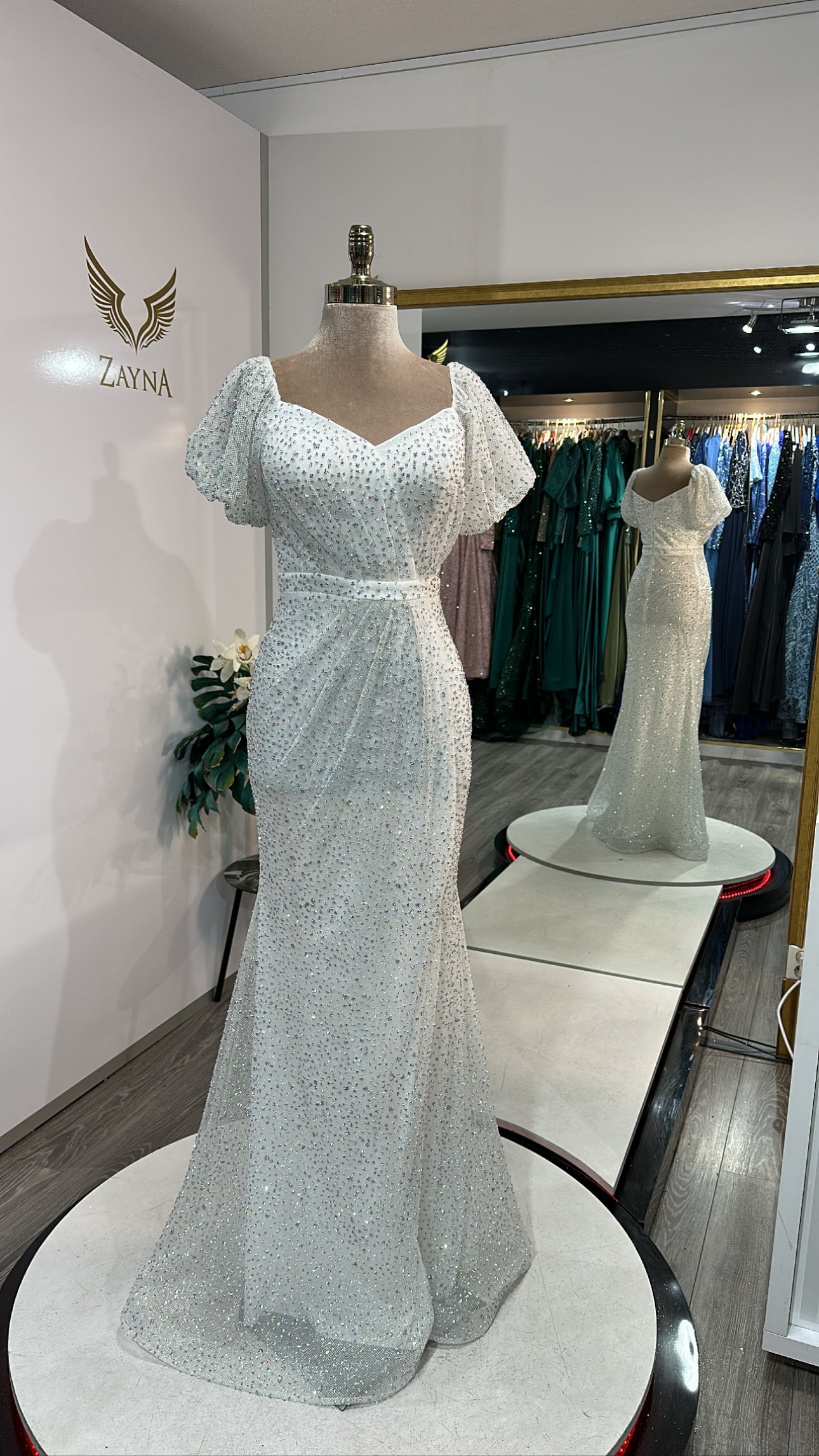 Elegant white dress with glitter, beads Zayna Dresses Elegant white dress with glitter, beads Zayna Dresses