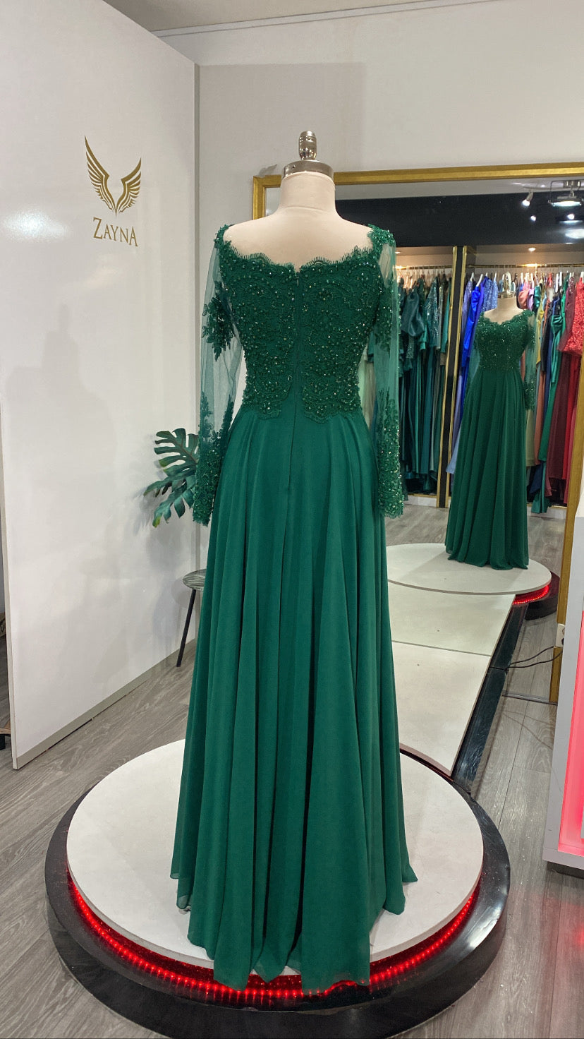 Decorated with beads green dress