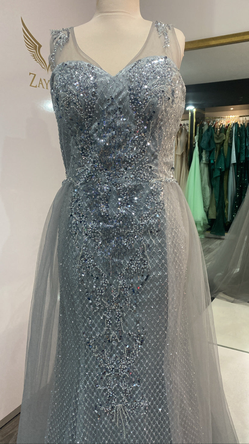 Elegant gray dress shiny decorated beads sleep