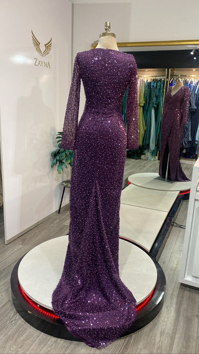 Elegant paarse jurk met kraaltjes