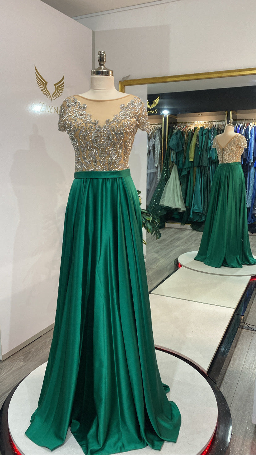 Elegant green dress A line decorated beads Zayna Dresses Elegant green dress A line decorated beads Zayna Dresses