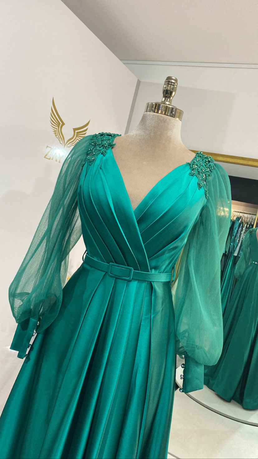 Elegant green dress satin