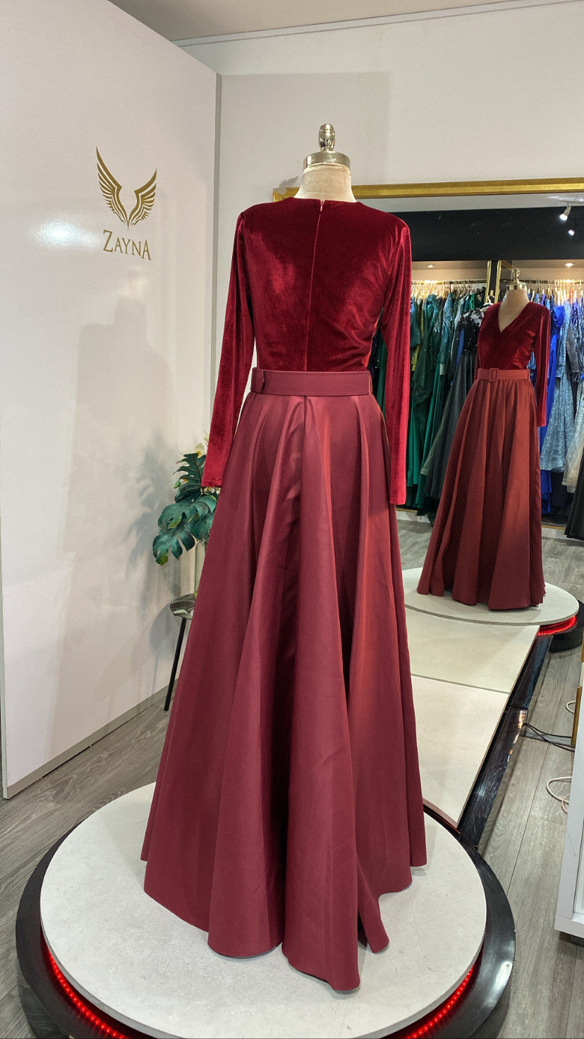 Elegant bordo dress velvet satin