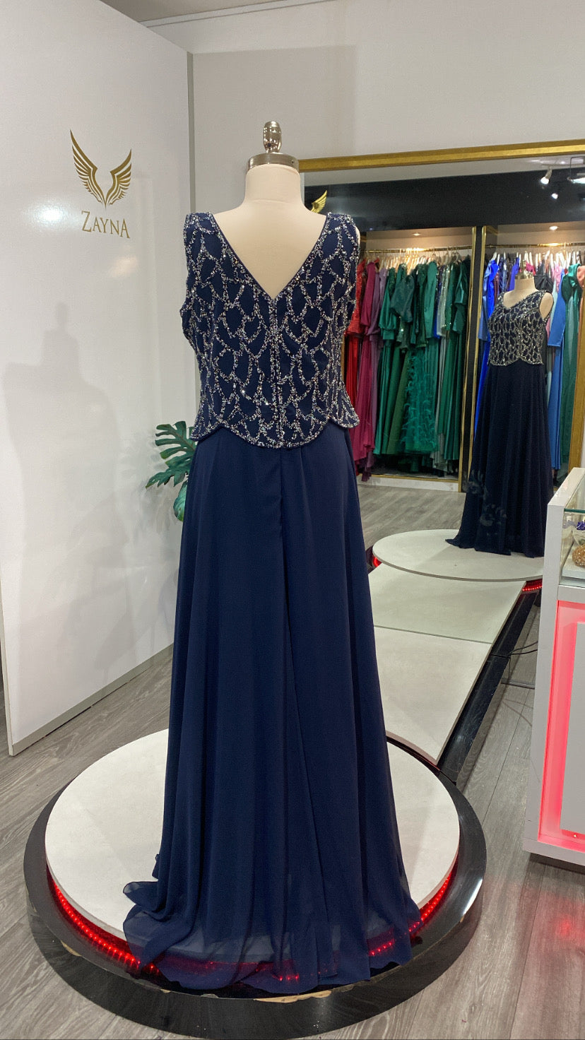 Dark blue dress silver details