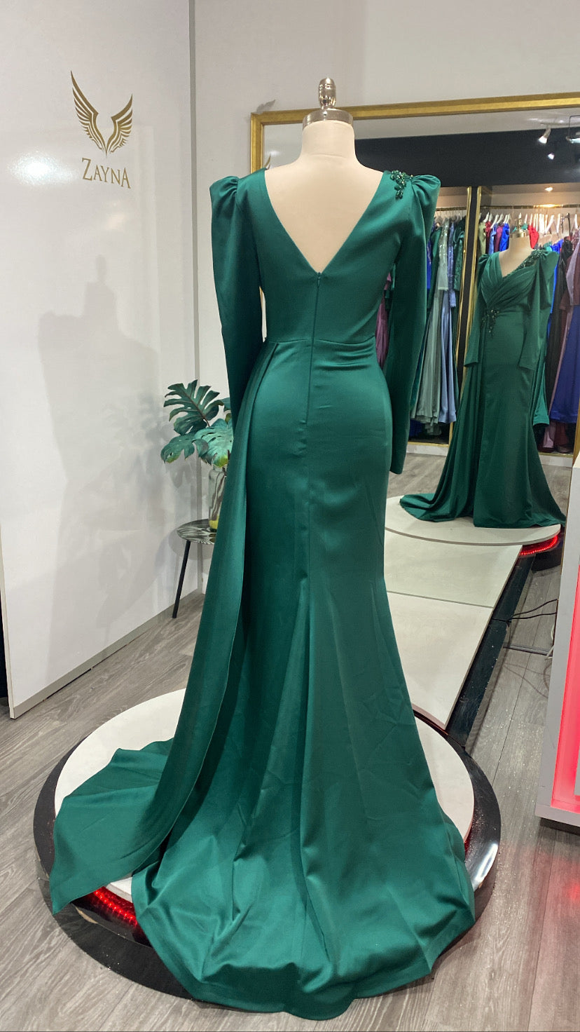 Satin elegant green dress