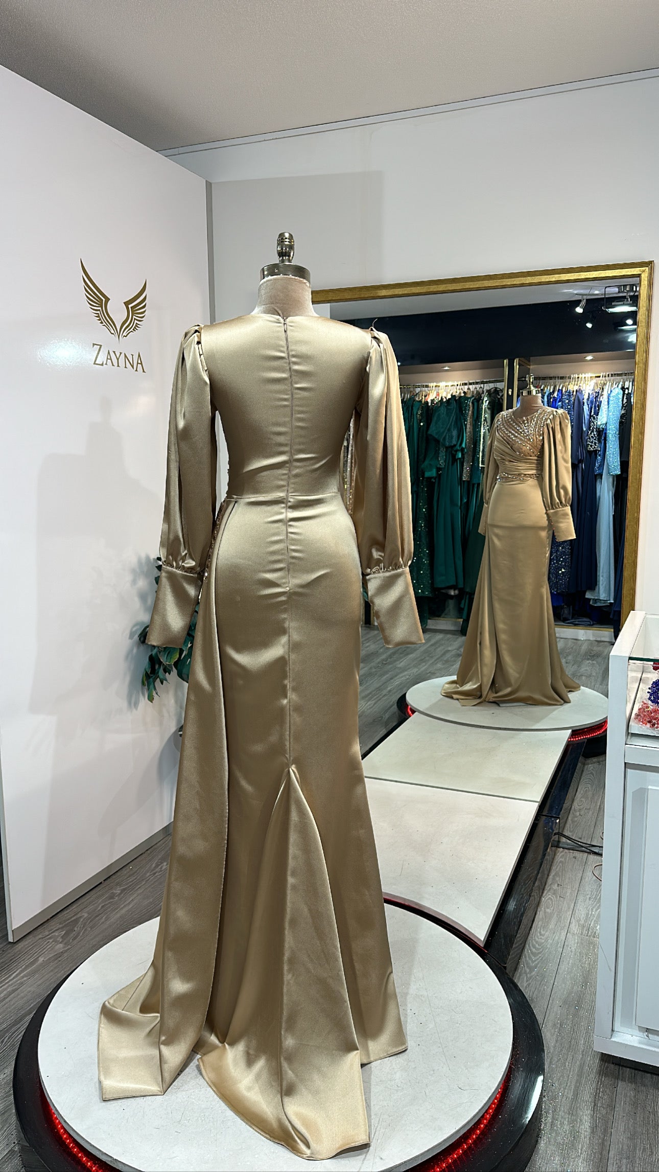 Elegant gold dress satin worked beaded, design