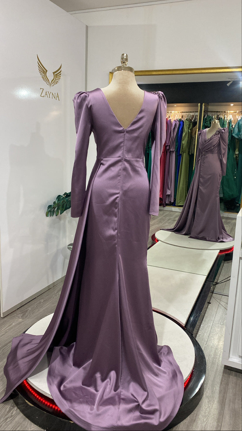 Purple dress detailed with pearls