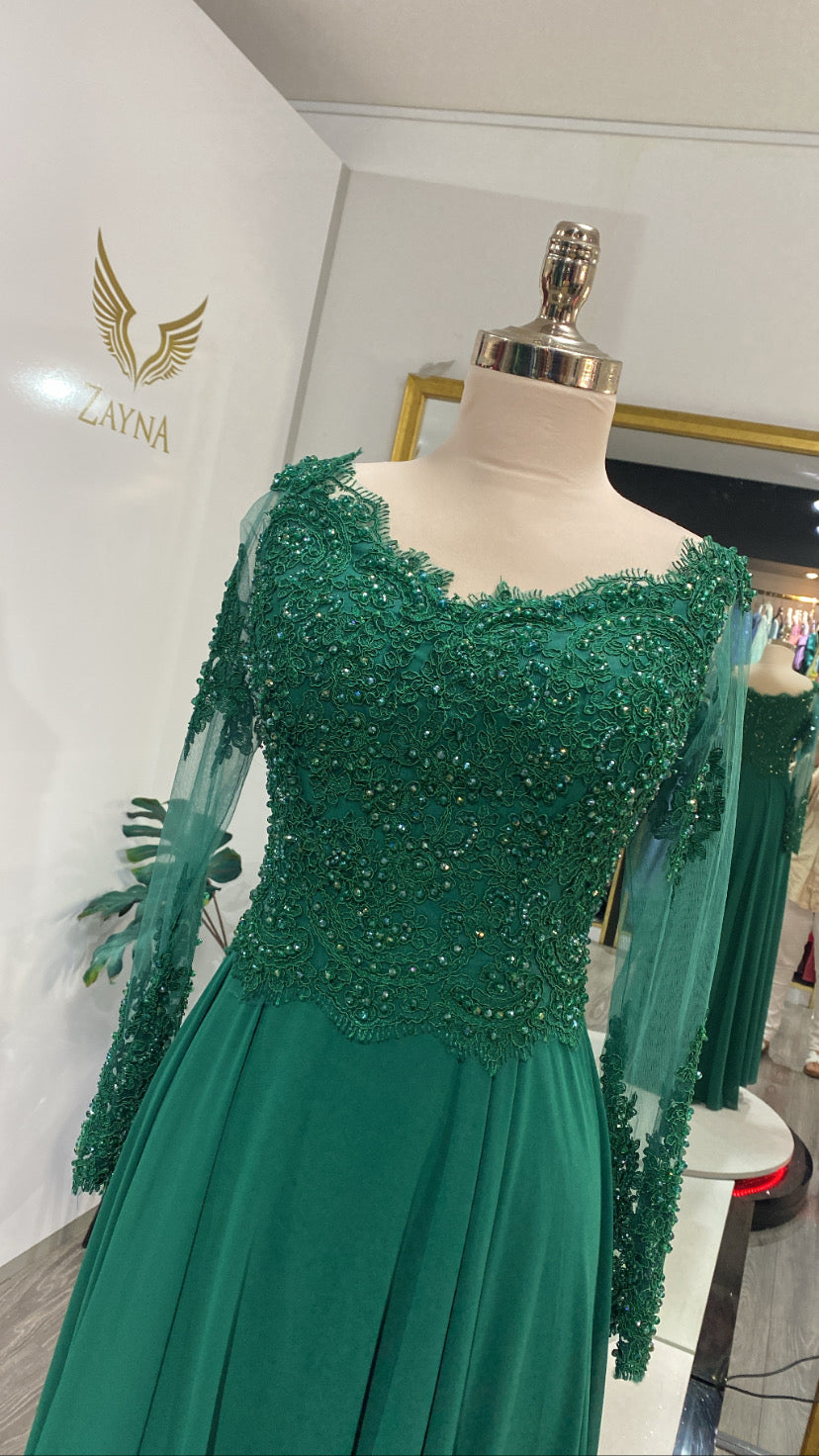 Decorated with beads green dress