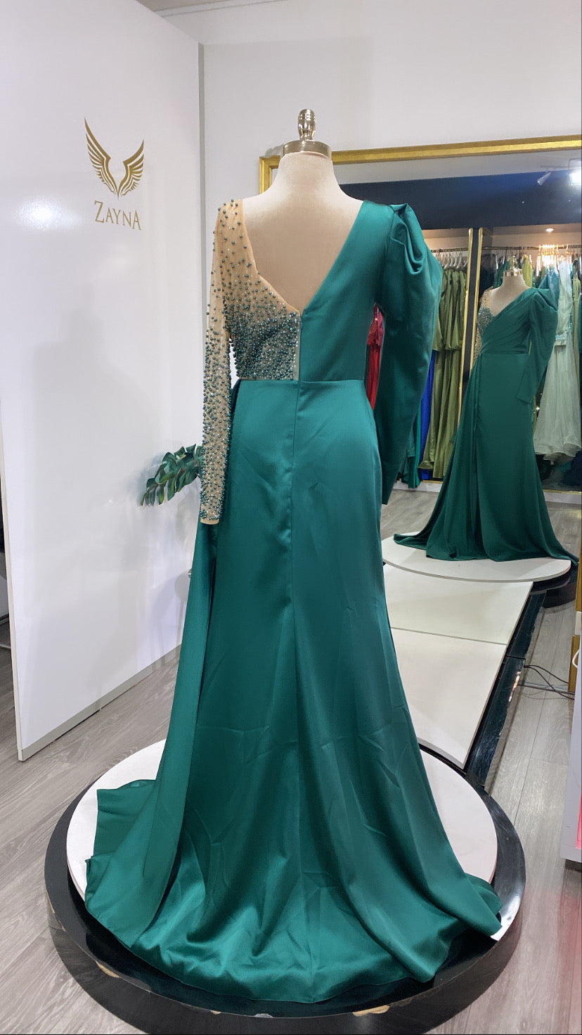 Green dress with detailed shoulder