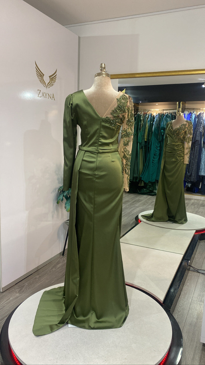Elegant khaki green processed design satin