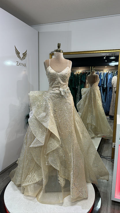 Elegant beige dress design, glitter, design