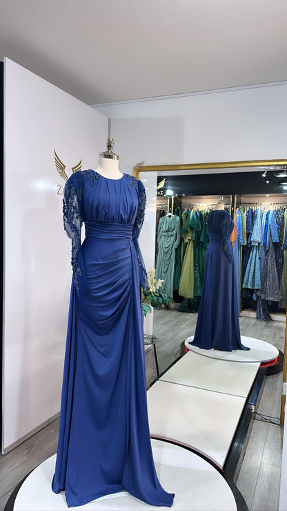 Elegant dark blue dress with beads, split Zayna Dresses Elegant dark blue dress with beads, split Zayna Dresses