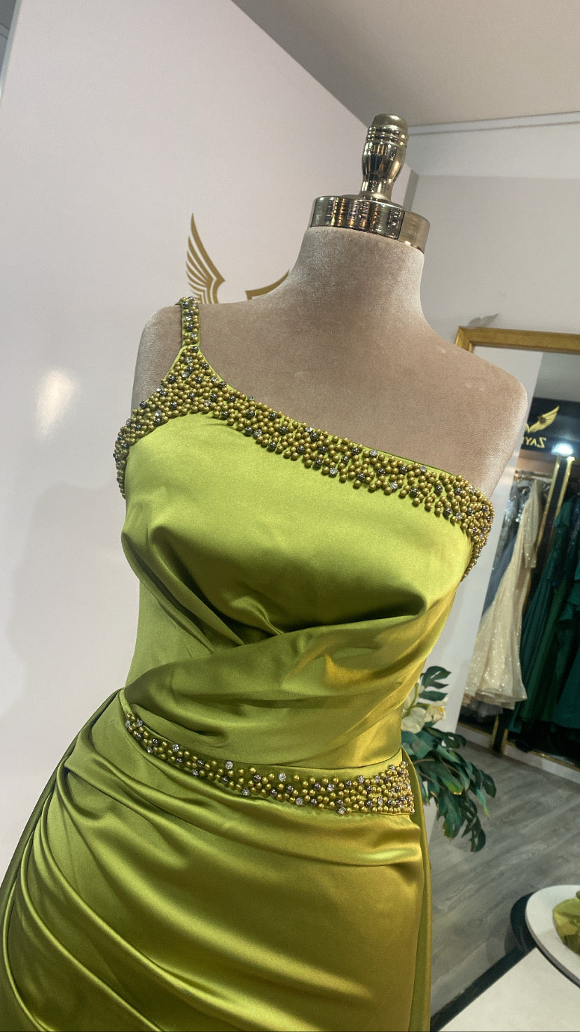 Elegant oil green dress crafted Zayna Dresses Elegant oil green dress crafted Zayna Dresses