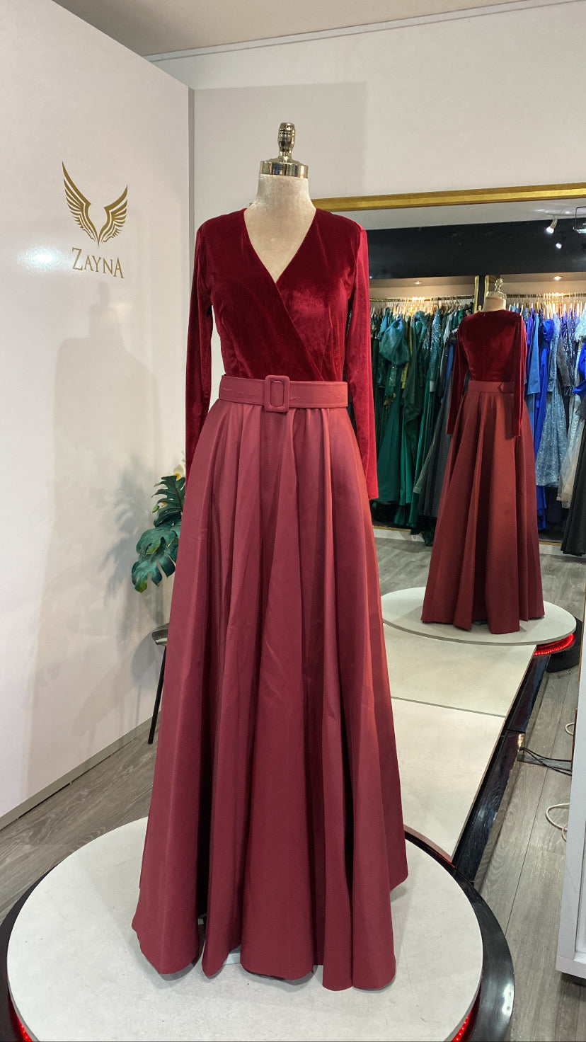 Elegant bordo dress velvet satin