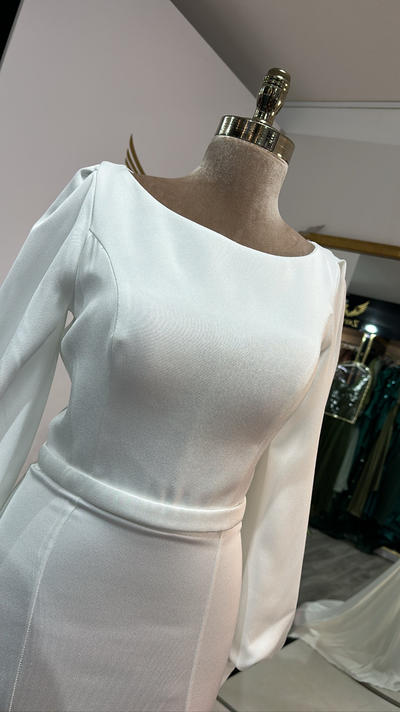 Elegant white crepe dress