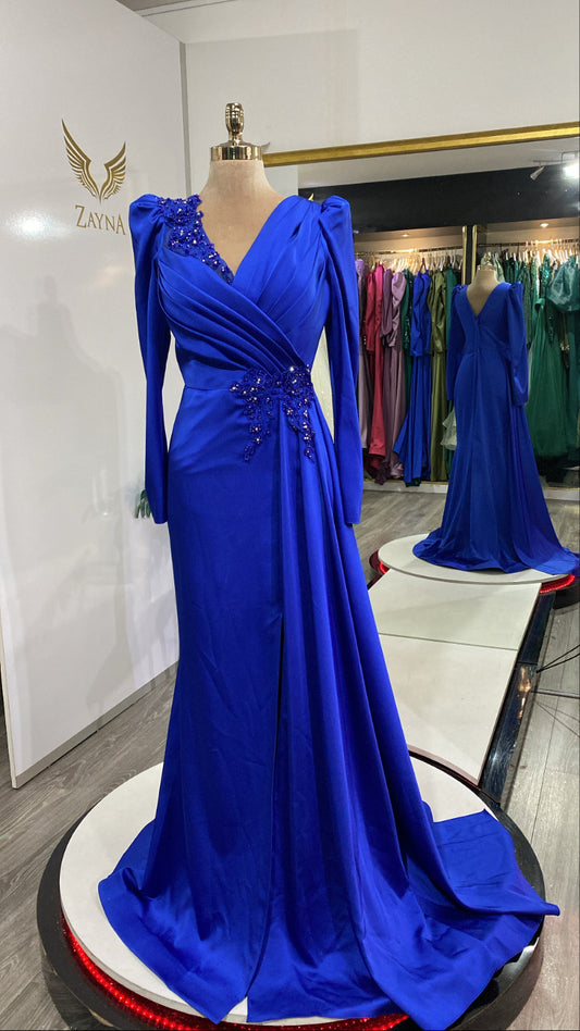 Admiral blue dress with detailed pearls