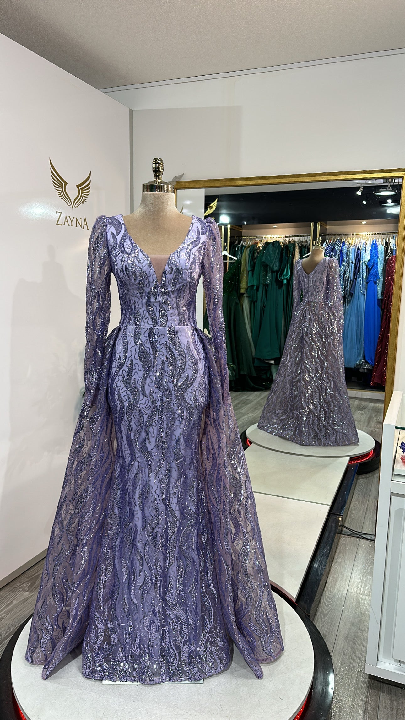 purple and silver dress Elegant with glitter train – Zayna Dresses neckline and a sweeping Pink medieval | Pastel collections:cocktail color:BLUE - NAVY