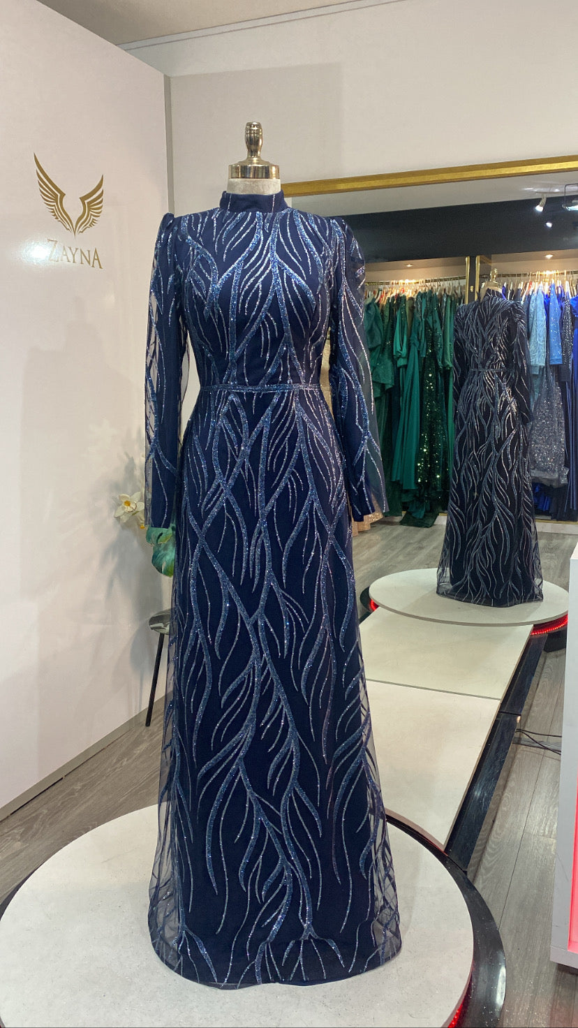 Elegant dark blue design glitter covered