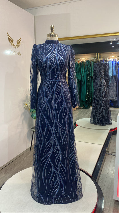Elegant dark blue design glitter covered