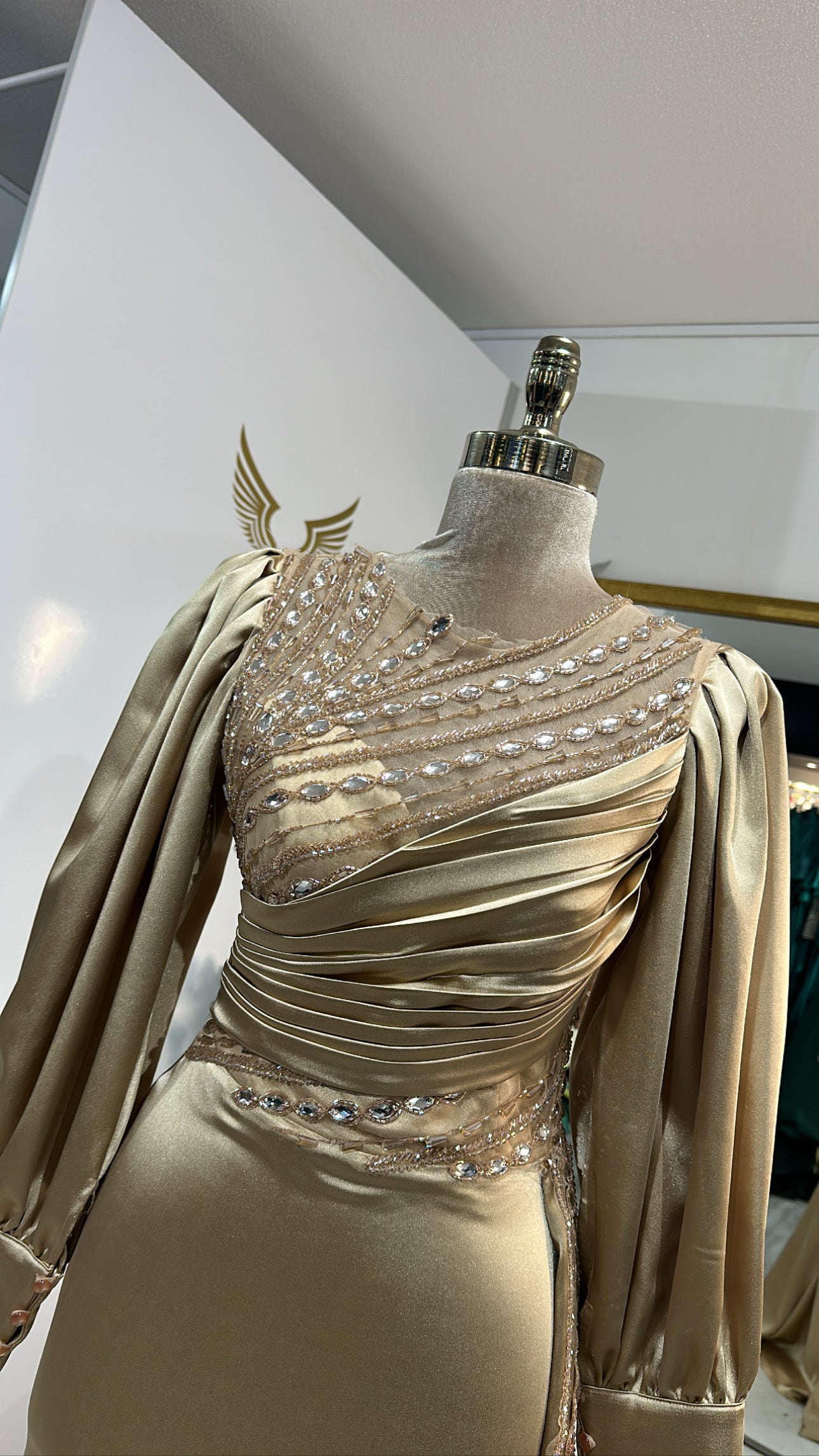 Elegant gold dress satin worked beaded, design