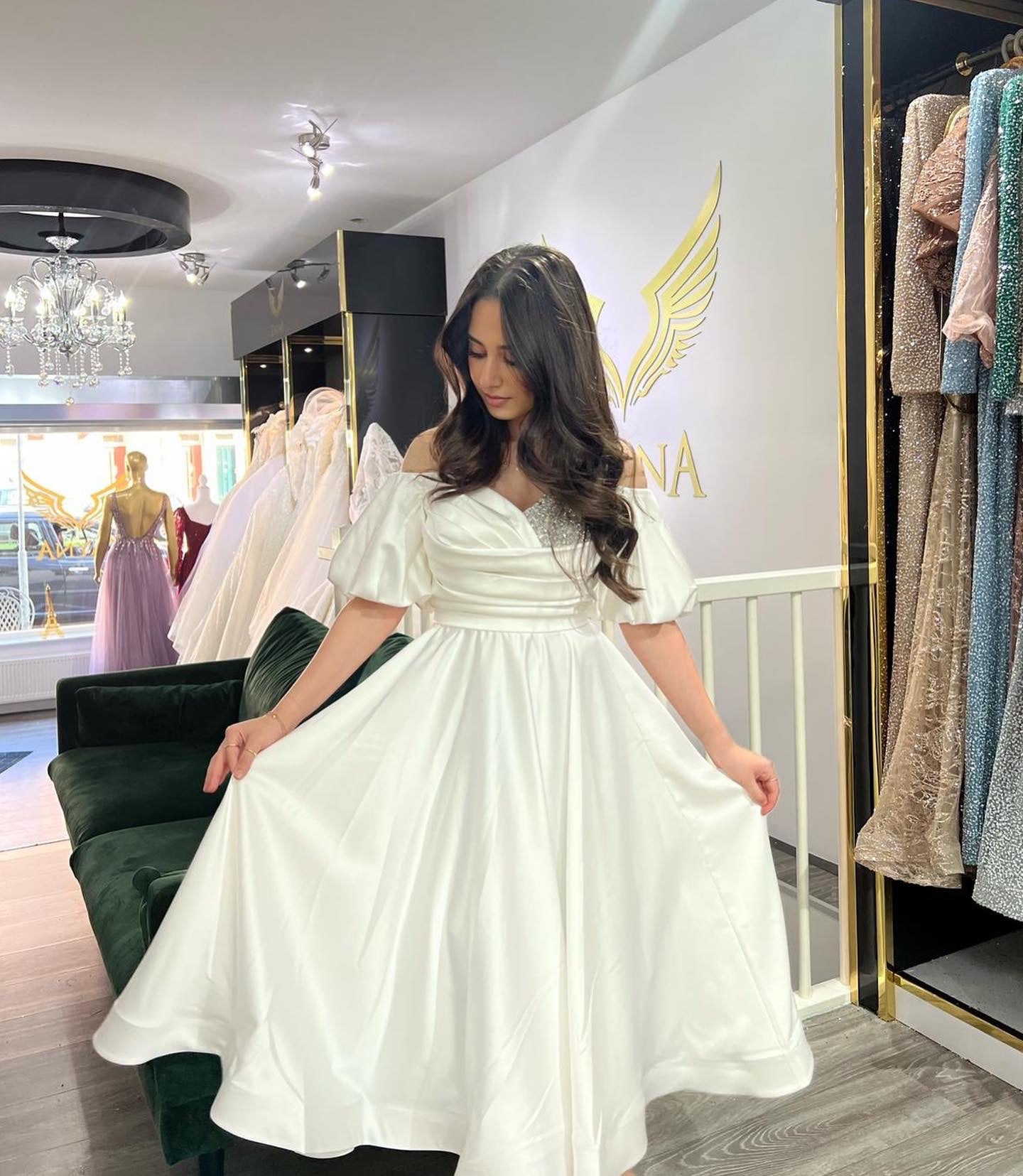 Our beautiful white dress with silver stones