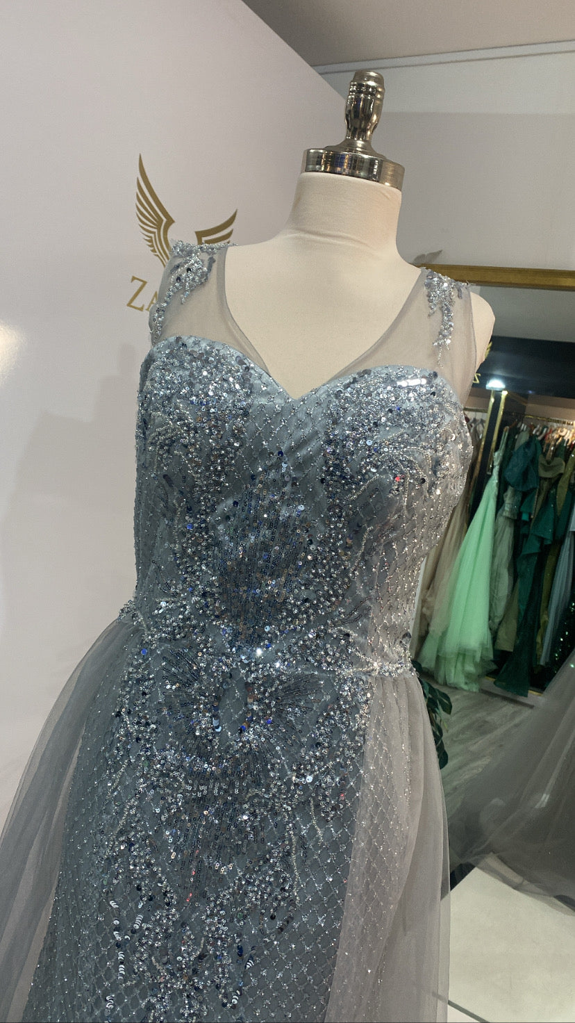 Elegant gray dress shiny decorated beads sleep