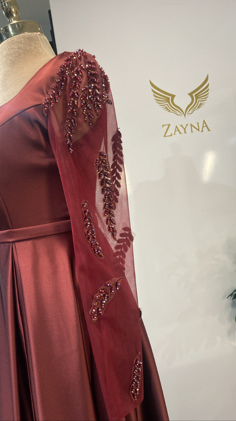 Elegant bordo dress satin processed design prism beads bordo dress Zayna Dresses Elegant bordo dress satin processed design prism beads bordo dress Zayna Dresses