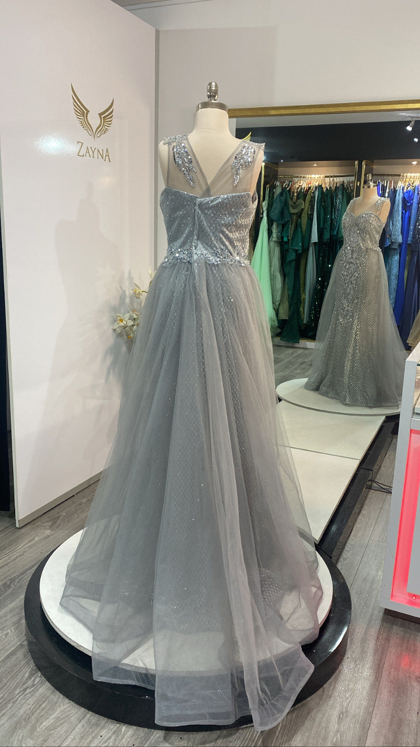 Elegant gray dress shiny decorated beads sleep