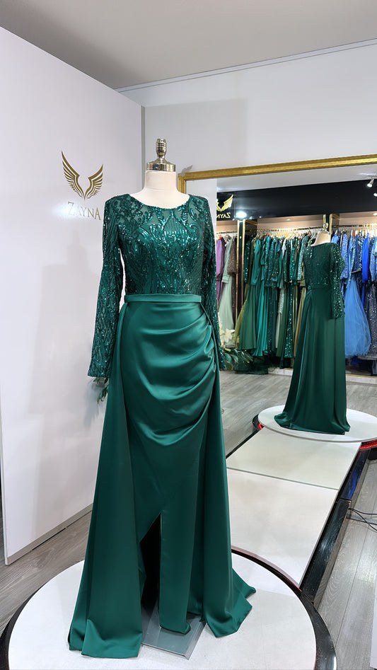 Elegant green green dress sequins, satin