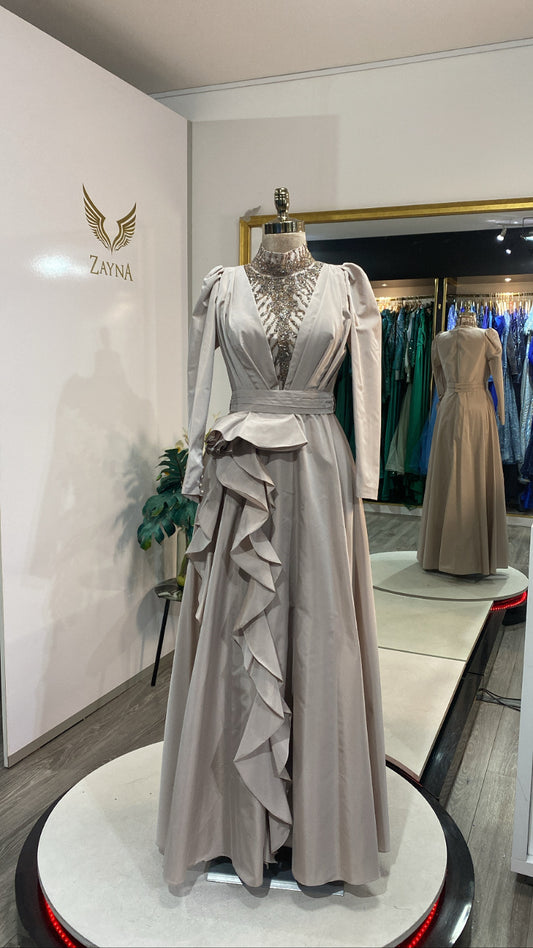 Elegant beige bead-covered dress