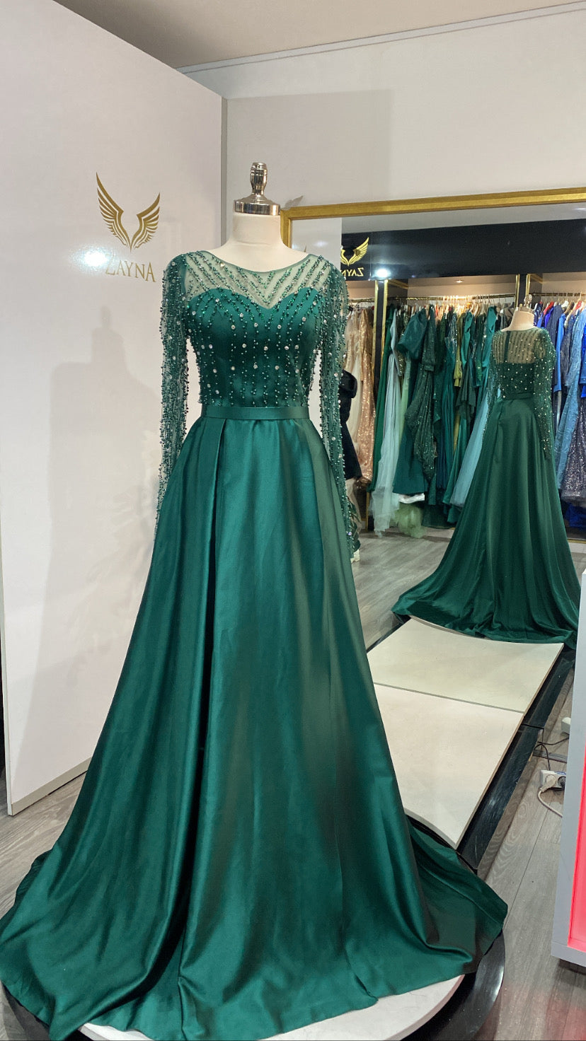 Elegant green dress satin edited