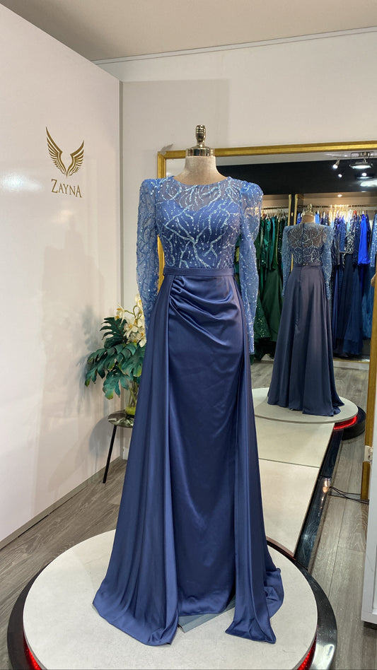Elegant blue dress with train