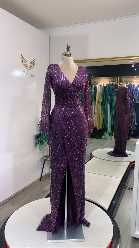Elegant paarse jurk met kraaltjes