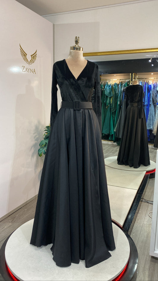 Elegant black dress velvet satin